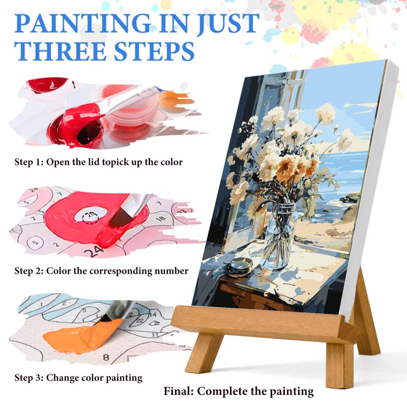 PRASIO Paint by Numbers Kit for Adults Beginner, Flower Adult Paint by Number Kits on Canvas, DIY Acrylic Watercolor Oil Paint by Number for Adults for Home Decor Gift 16x20 Inch - Image 4