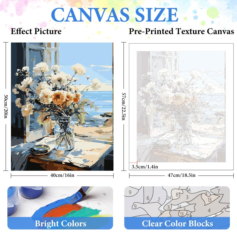 PRASIO Paint by Numbers Kit for Adults Beginner, Flower Adult Paint by Number Kits on Canvas, DIY Acrylic Watercolor Oil Paint by Number for Adults for Home Decor Gift 16x20 Inch - Image 3