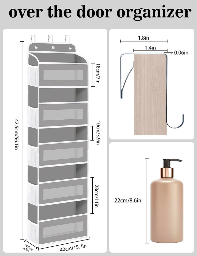 XBEY Over The Door Organizer with 5 Large Pockets 10 Side Mesh Pockets, Door Hanging Organizer for Bedroom, Wall Door Cloth Wardrobe Hanging Storage (Cream 5 Shelves Door Organizer) - Image 3