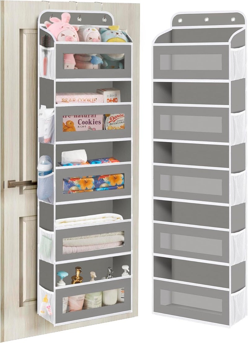 XBEY Over The Door Organizer with 5 Large Pockets 10 Side Mesh Pockets, Door Hanging Organizer for Bedroom, Wall Door Cloth Wardrobe Hanging Storage (Cream 5 Shelves Door Organizer) - Image 1