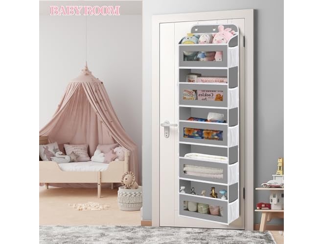 XBEY Over The Door Organizer with 5 Large Pockets 10 Side Mesh Pockets, Door Hanging Organizer for Bedroom, Wall Door Cloth Wardrobe Hanging Storage (Cream 5 Shelves Door Organizer) - Image 2