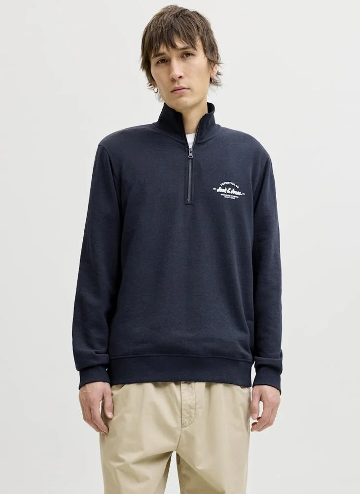 JACK & JONES Logo half Zip High Neck Sweatshirt