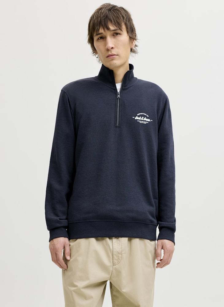 JACK & JONES Logo half Zip High Neck Sweatshirt - Image 1