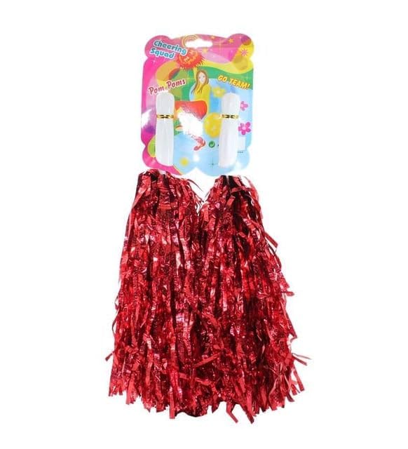 AK ANOLIHK® Metallic Cheerleader Pompoms Sports Dance Cheer Party Accessories Pom Poms Hand Flowers with Plastic Handle for Kids Adults Rooters,Cheering Squard,Cheering Team, Pack of 2 (RED New) - Image 4