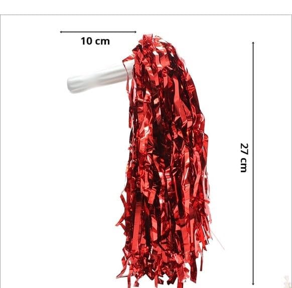 AK ANOLIHK® Metallic Cheerleader Pompoms Sports Dance Cheer Party Accessories Pom Poms Hand Flowers with Plastic Handle for Kids Adults Rooters,Cheering Squard,Cheering Team, Pack of 2 (RED New) - Image 3