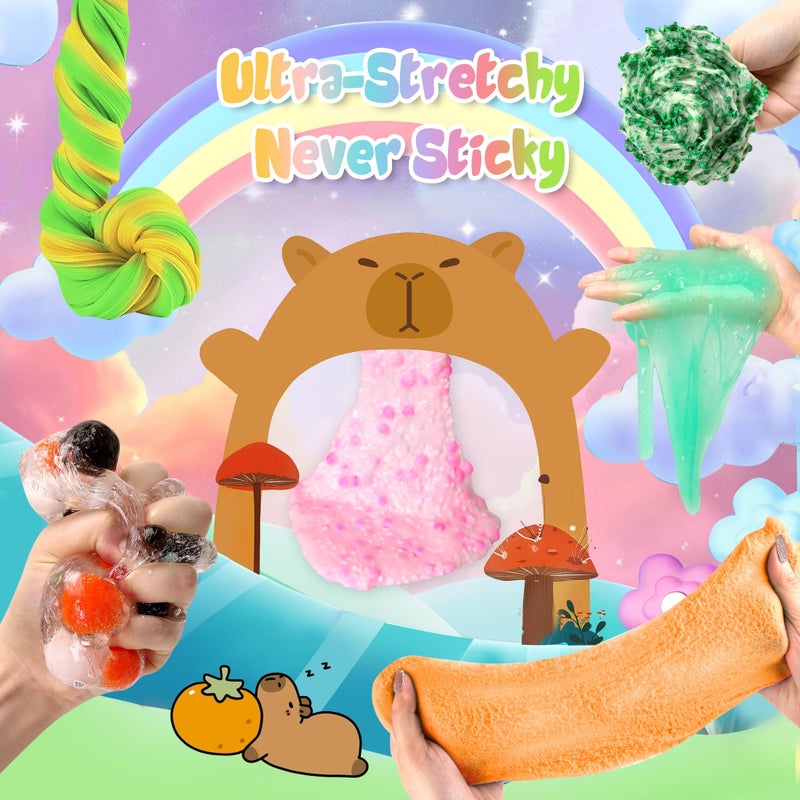 Joytry Capybara Slime Kit, 20oz Total, Slime Sensory Stress Relief Kit Includes 6 Different Texture Slimes, Glow in The Dark Slime with Cute Add-ins, ASMR, Perfect Slime Kit for Girls Ages 8-12 - Image 4