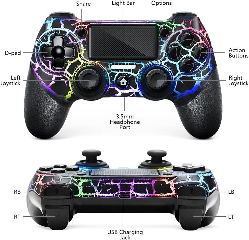 AceGamer OLED Controller for PS4，Wireless Controller with RGB light compatible with PS4/Slim/Pro/PC，Gamepad with Turbo/Dual Vibration/6-Axis Gyro Sensor/Touch Panel，Black Crack Custom Design - Image 2