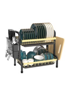 Arabest Dish Rack, 2 Tier Dish Rack Drainer Set, Large Anti-Rust Dishwasher with Drip Tray Knife Holder, Kitchen Dishwasher Cutting Board Holder Dishwasher Drying Rack for Counter (Black)  - Image 1