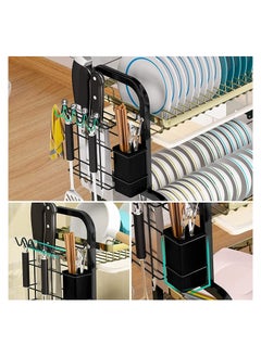 Arabest Dish Rack, 2 Tier Dish Rack Drainer Set, Large Anti-Rust Dishwasher with Drip Tray Knife Holder, Kitchen Dishwasher Cutting Board Holder Dishwasher Drying Rack for Counter (Black)  - Image 4