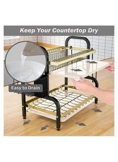 Arabest Dish Rack, 2 Tier Dish Rack Drainer Set, Large Anti-Rust Dishwasher with Drip Tray Knife Holder, Kitchen Dishwasher Cutting Board Holder Dishwasher Drying Rack for Counter (Black)  - Image 5