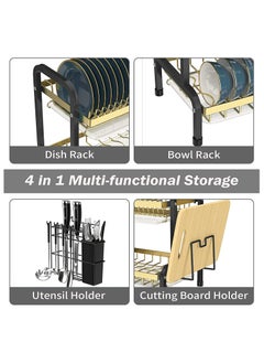 Arabest Dish Rack, 2 Tier Dish Rack Drainer Set, Large Anti-Rust Dishwasher with Drip Tray Knife Holder, Kitchen Dishwasher Cutting Board Holder Dishwasher Drying Rack for Counter (Black)  - Image 3