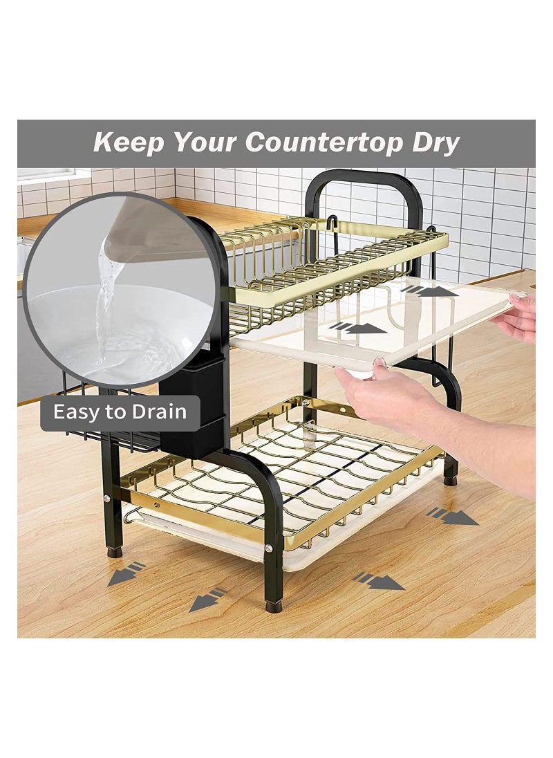 Dish Rack, 2 Tier Dish Rack Drainer Set, Large Anti-Rust Dishwasher with Drip Tray Knife Holder, Kitchen Dishwasher Cutting Board Holder Dishwasher Drying Rack for Counter (Black) - pzsku/Z3EB8821B46EE2567DA77Z/45/_/1689822354/cf410117-5229-4aaf-9595-e967ebc5cc68