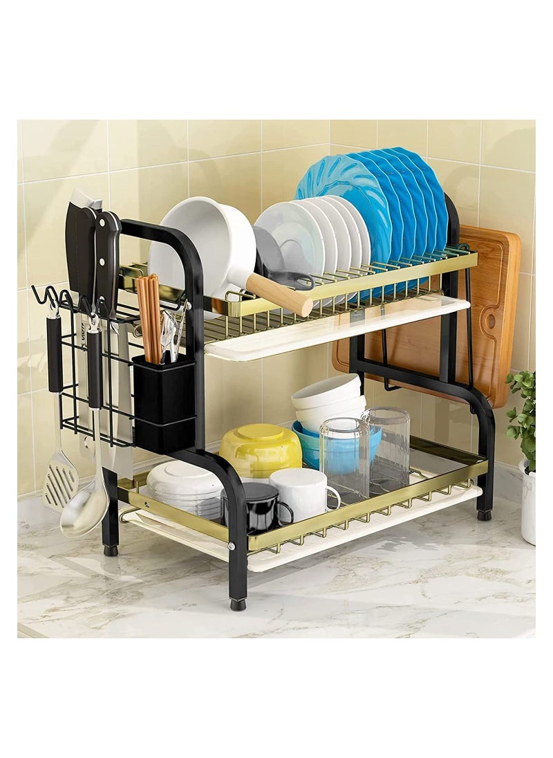 Dish Rack, 2 Tier Dish Rack Drainer Set, Large Anti-Rust Dishwasher with Drip Tray Knife Holder, Kitchen Dishwasher Cutting Board Holder Dishwasher Drying Rack for Counter (Black) - pzsku/Z3EB8821B46EE2567DA77Z/45/_/1689822355/8a1664b7-f273-4ee3-bdd9-afbc4a64bdb3