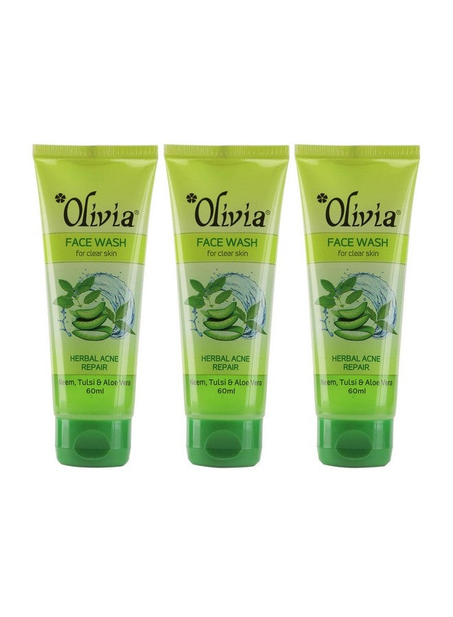 Olivia Herbal Acne Repair Face Wash 60Ml For Clear Skin With Neemtulsialoe Vera Pack Of 3 - Image 1
