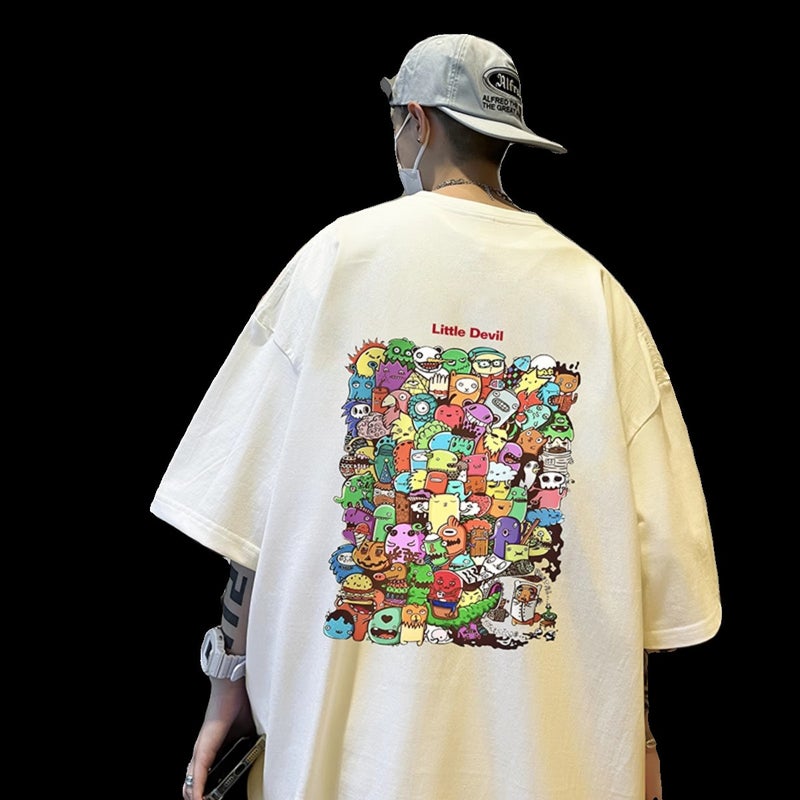 Style Hip Hop Street Cotton Short-Sleeved T-Shirt Men'S 2024 Summer Personality Versatile Fun Printed Heavy Top - Image 4