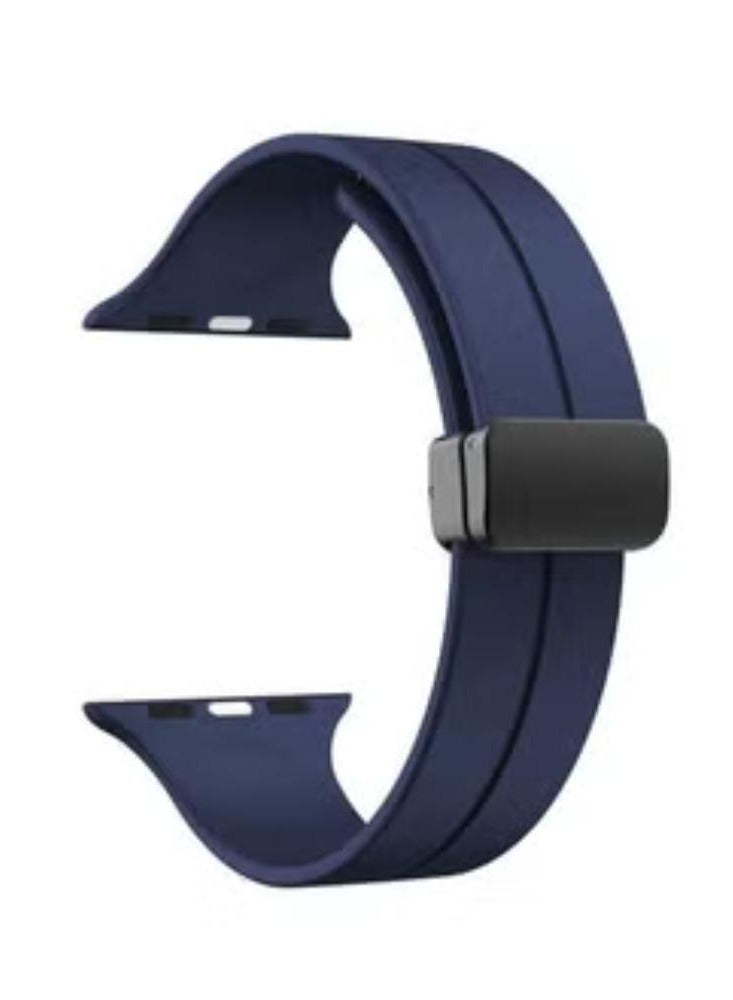 High Quality Silicone Band iWatch Sports Strap with Magnetic Lock for Apple Watch 44mm 45mm and Ultra 49mm 8 SE 7 6 5 Midnight Blue - Image 1