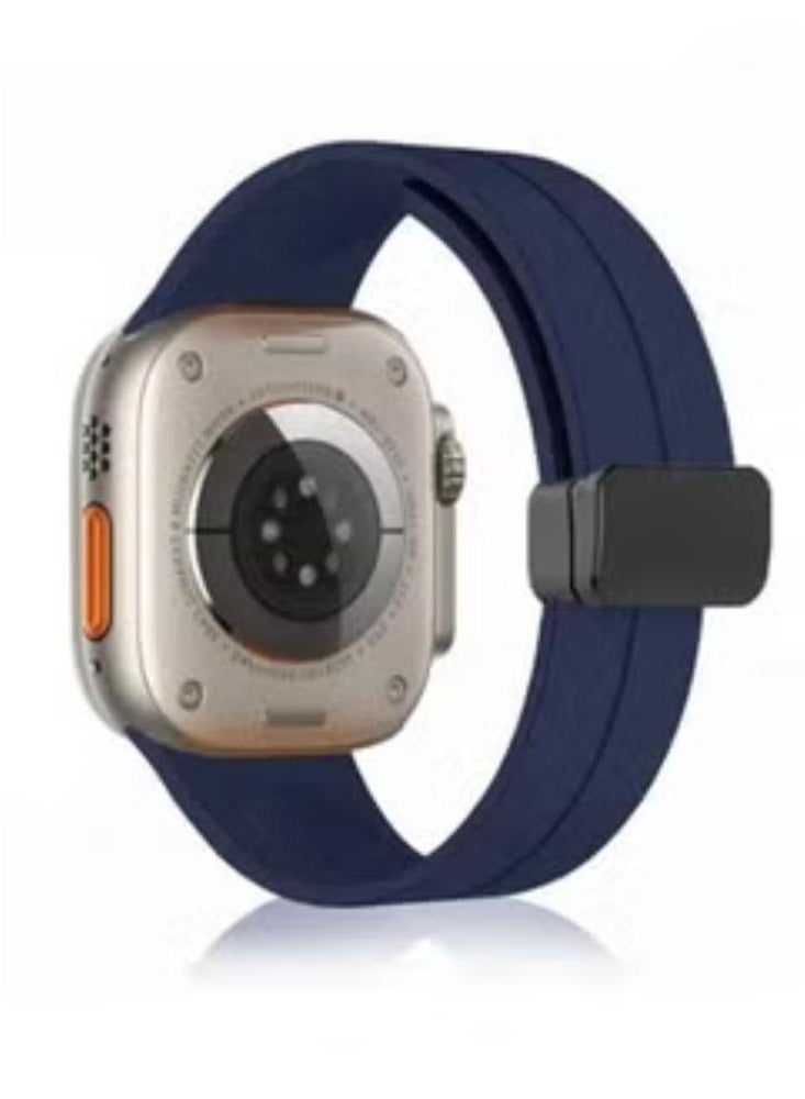High Quality Silicone Band iWatch Sports Strap with Magnetic Lock for Apple Watch 44mm 45mm and Ultra 49mm 8 SE 7 6 5 Midnight Blue - Image 2