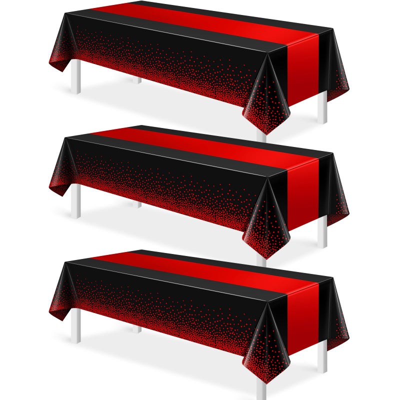 MASHAN 3Pcs Black and Red Tablecloth Party Decorations,Plastic Black Table Cloth Printed Red Table Runner Disposable Rectangle Cover for Birthday Weeding Anniversary Graduation Party,54 x108 Inch - Image 1