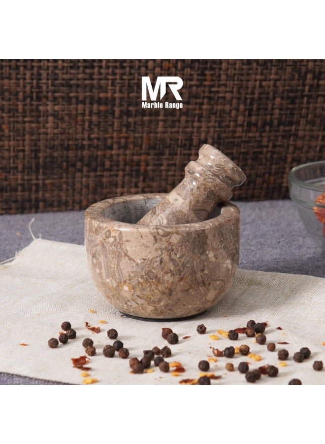 مجموعة الرخام طقم هاون ومدقة من الرخام الأوقياني مصنوع يدويًا، 2.5 بوصة، مع وعاء صغير لسحق الثوم وطحن الأعشاب، ومطحنة توابل للمطبخ، مثالي للطبخ، للاستخدام المنزلي، أو كهدية. - Image 3