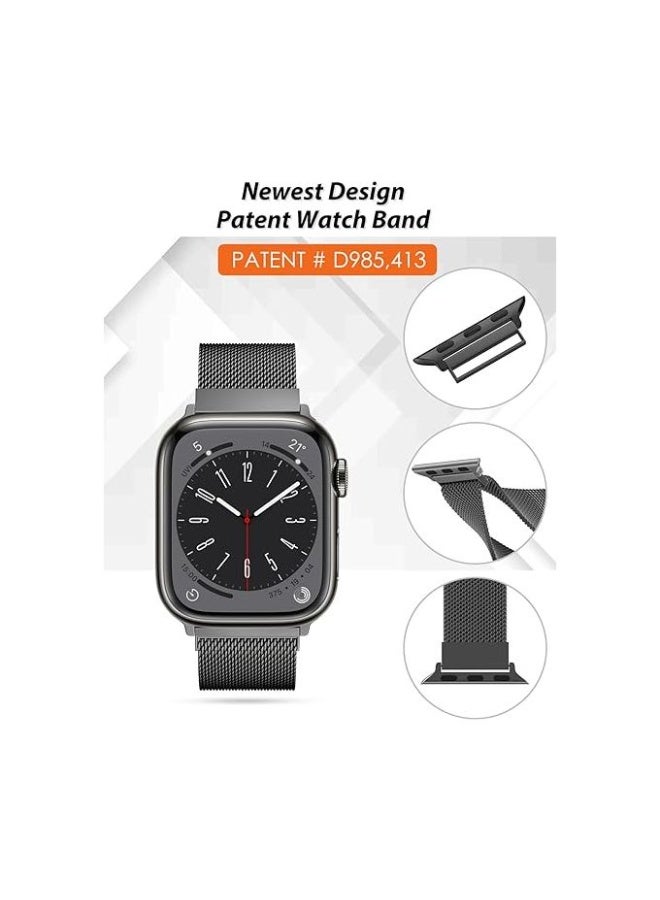 Magnetic stainless steel band compatible with Apple Watch 49mm/45mm/44mm/42mm, watch strap for iWatch Series 1/2/3/4/5/6/7/8/SE/Ultra/Ultra 2 - Black - Image 2