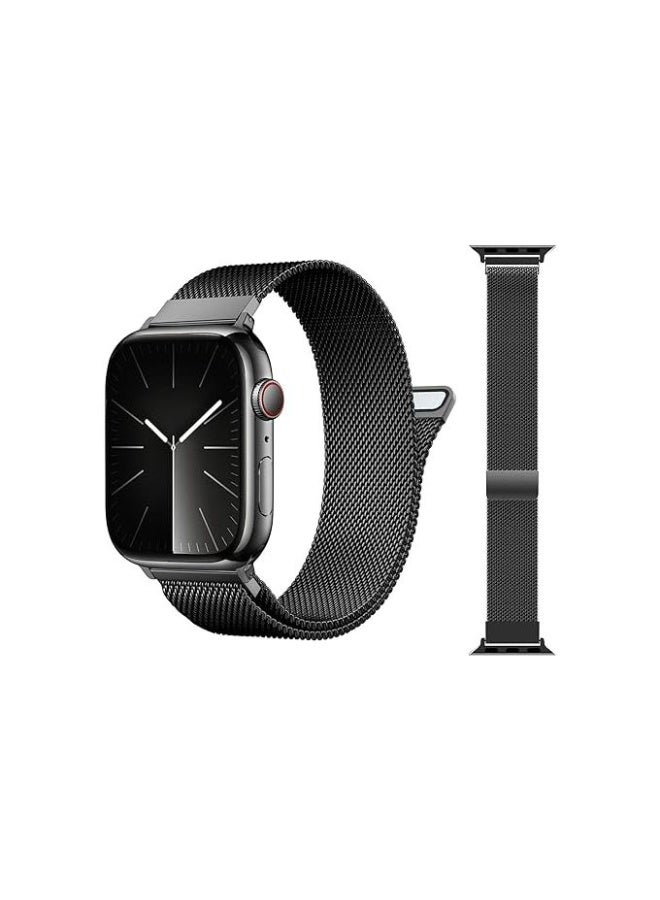 Magnetic stainless steel band compatible with Apple Watch 49mm/45mm/44mm/42mm, watch strap for iWatch Series 1/2/3/4/5/6/7/8/SE/Ultra/Ultra 2 - Black - Image 1