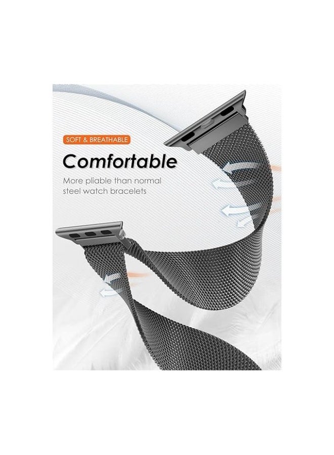 Magnetic stainless steel band compatible with Apple Watch 49mm/45mm/44mm/42mm, watch strap for iWatch Series 1/2/3/4/5/6/7/8/SE/Ultra/Ultra 2 - Black - Image 3