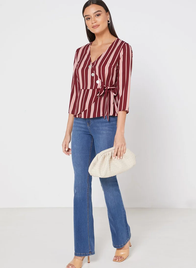 ELLA Striped Wrap Front Top