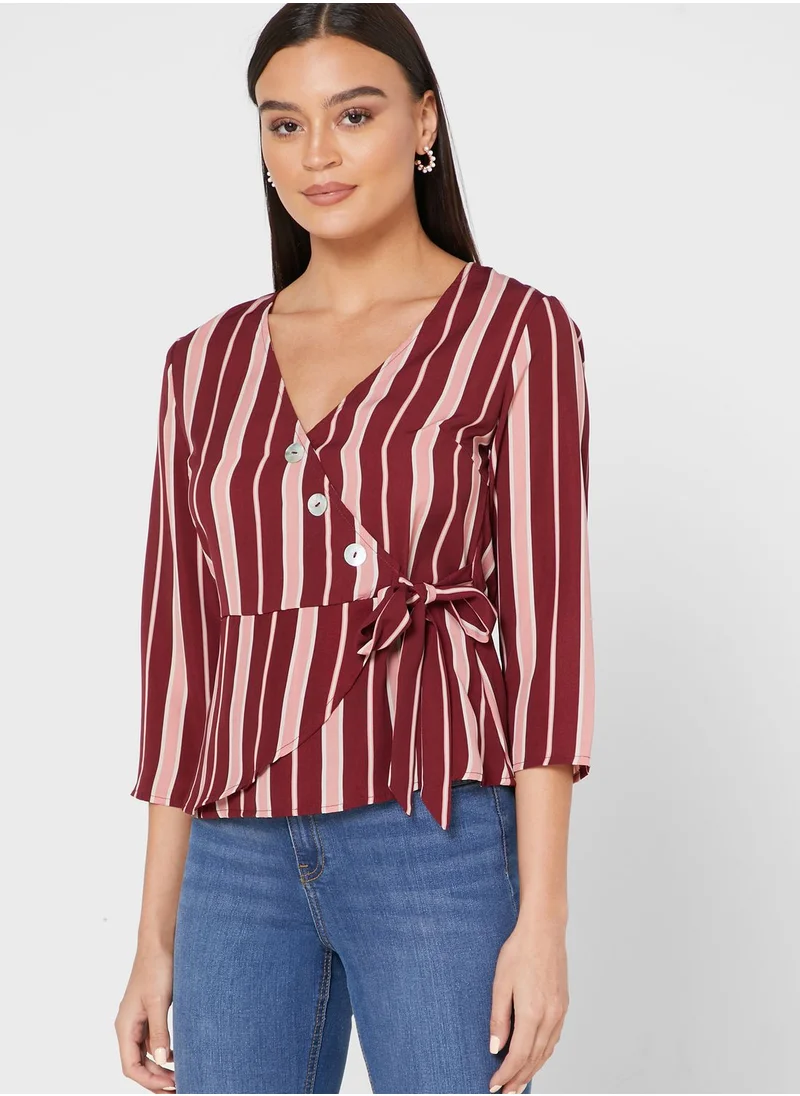 ELLA Striped Wrap Front Top