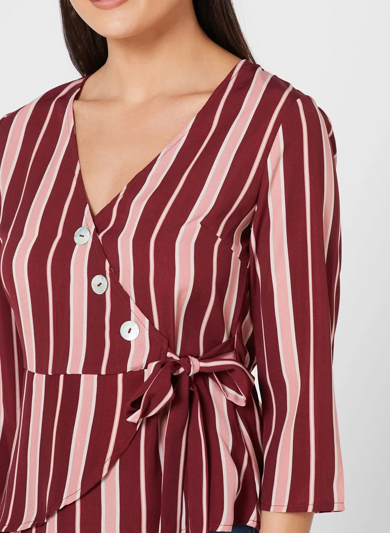 ELLA Striped Wrap Front Top