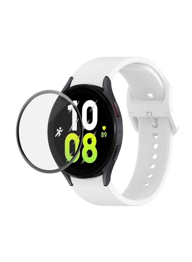 Replacement Strap For Samsung Galaxy Watch5 40mm JUNSUNMAY Silicone Adjustable Strap + Full Coverage PMMA Screen Protector Kit White