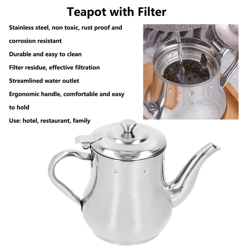 OUKENS Stainless Steel Teapot with Removable Strainer, 30oz Gooseneck Pour Over Kettle for Loose Leaf Tea & Pour-Over Coffee, Modern Silver small coffee Tea Pot Infuser for 1-3 People, Home, Kitchen, Hotel - Image 2