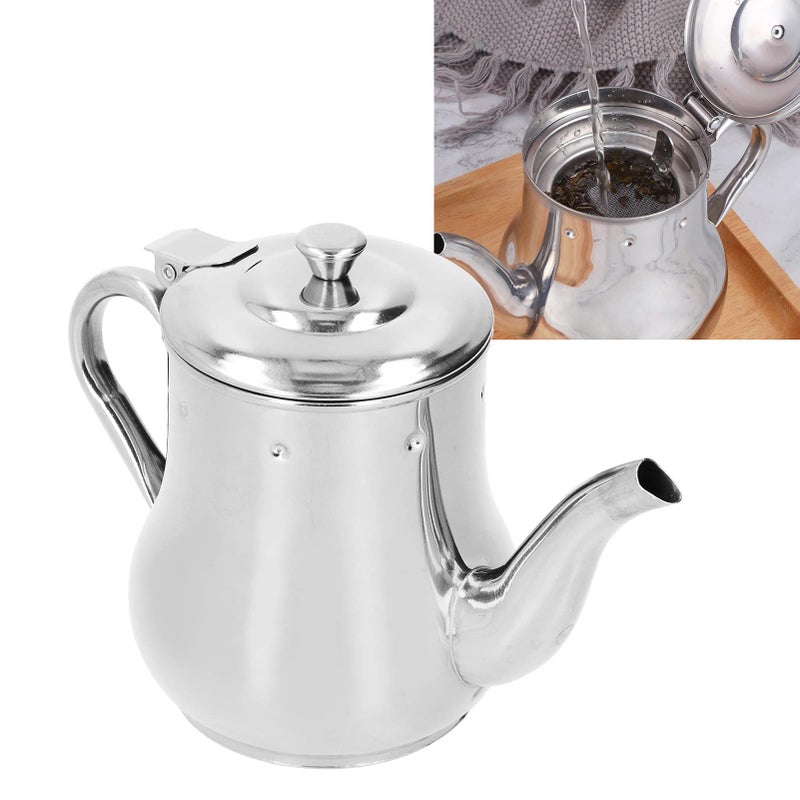 OUKENS Stainless Steel Teapot with Removable Strainer, 30oz Gooseneck Pour Over Kettle for Loose Leaf Tea & Pour-Over Coffee, Modern Silver small coffee Tea Pot Infuser for 1-3 People, Home, Kitchen, Hotel - Image 5