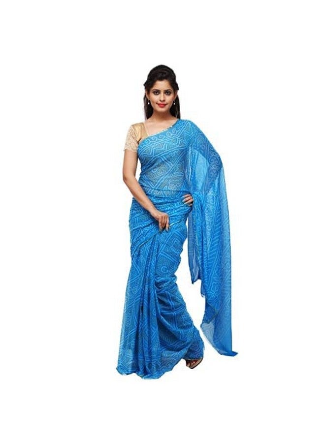 PK MART Printed Women's Chiffon Embellished Saree With Blouse Piece With Bandhani Print (Dark blue)