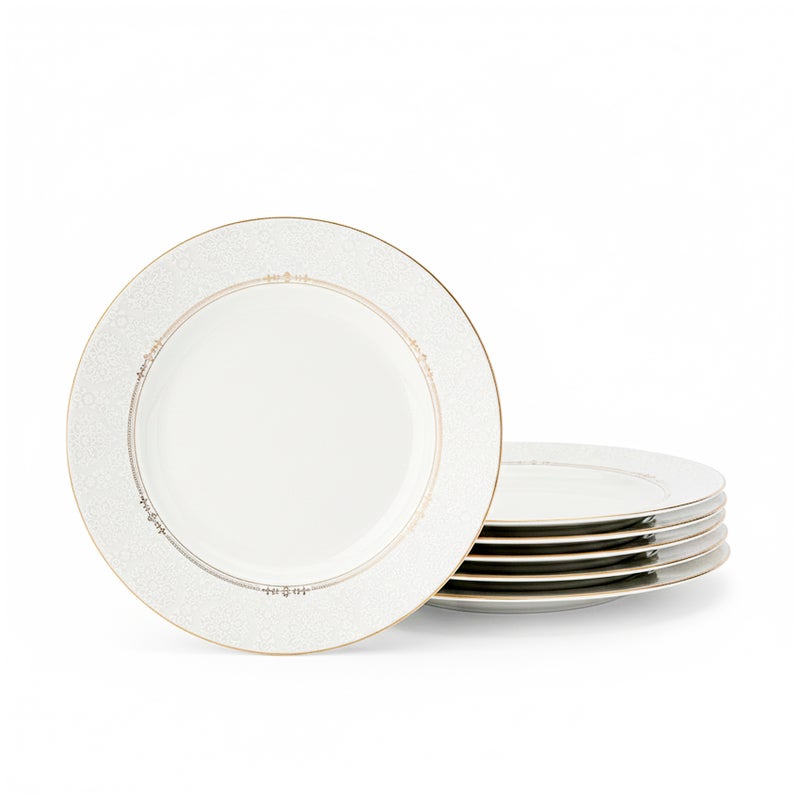 Shallow ISLA New Bone ChinaDinner Plate 26.7 cm -  6 piece Set,  White with Elegant Gold Rim, Premium Tableware for Daily Use, Brunch, Ramadan, Eid, Diwali & Gifting, Crockery, Casual dining plate (Set 0f 6) - Image 1