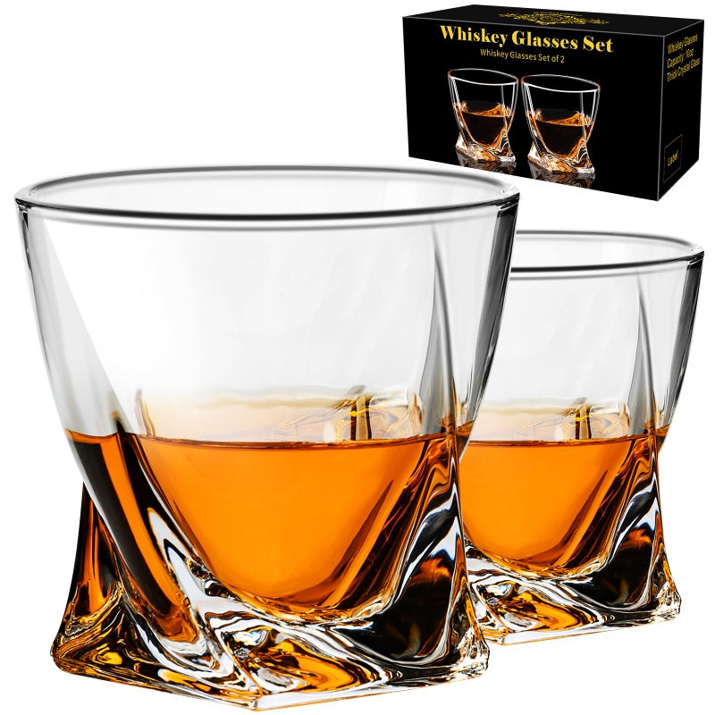 PARACITY Whiskey Glasses Set of 2 Old Fashioned Cocktail Glass 10 OZ Whiskey Glasses Bourbon Glasses Rocks Glasses for Scotch Liquor Vodka Bourbon Whiskey Gifts for Men Husband Boyfriend