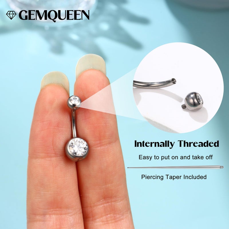 GEMQUEEN TItanium Belly Button Ring - Hypoallergenic Internally Threaded Moissanite Belly Rings 14G Navel Piercing Jewelry For Women Men D Color VVS1 Clarity Brilliant Cut Round Ball 10mm - Image 5