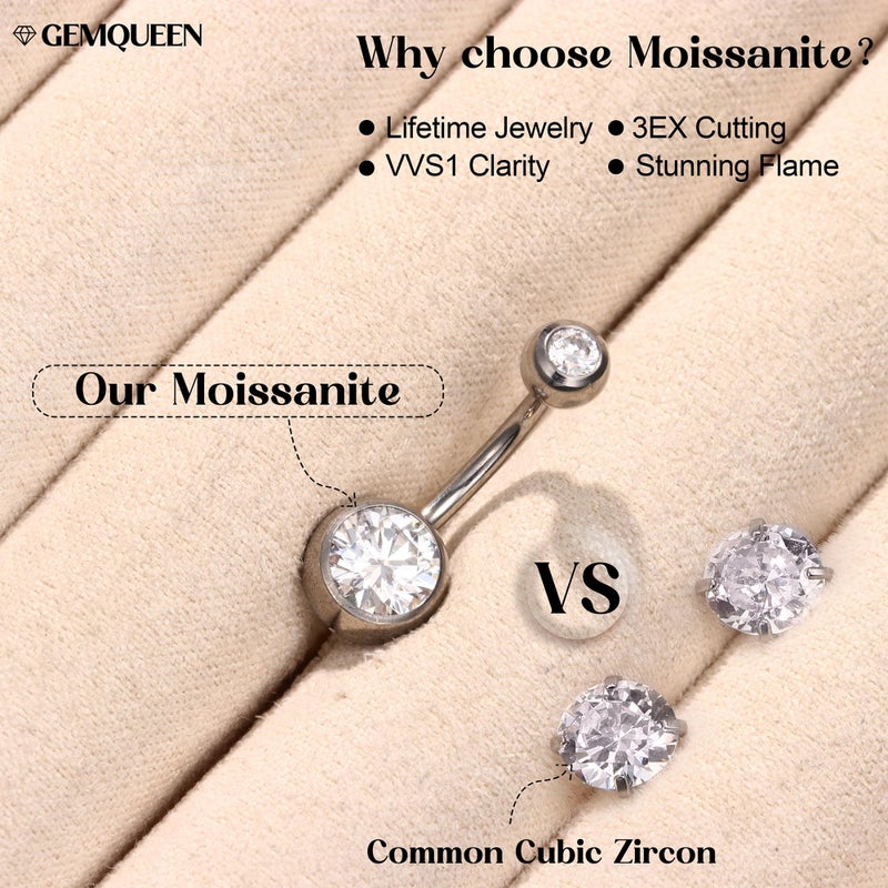 GEMQUEEN TItanium Belly Button Ring - Hypoallergenic Internally Threaded Moissanite Belly Rings 14G Navel Piercing Jewelry For Women Men D Color VVS1 Clarity Brilliant Cut Round Ball 10mm - Image 2