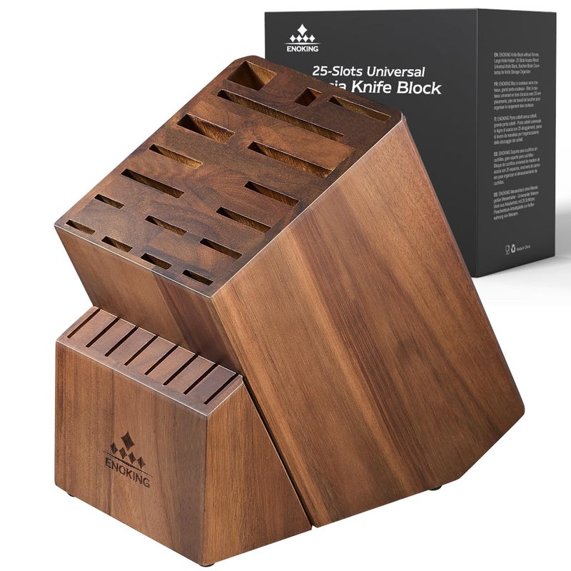 ENOKING Knife Block Without Knives XLarge Knife Holder 25 Slots Wooden Universal Knife Block Kitchen Knife Holder for Knives and Poultry ScissorsSharpening Steel Storage