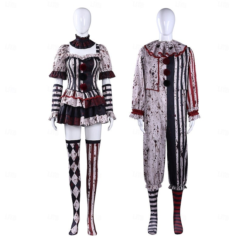 Y&D Halloween Dress Jumpsuit Couples' Costumes Killer Clown Scary Clown Horror Movie Adults' Unisex Halloween Carnival Party Performance Easy Halloween Costumes Dress Up - Image 5