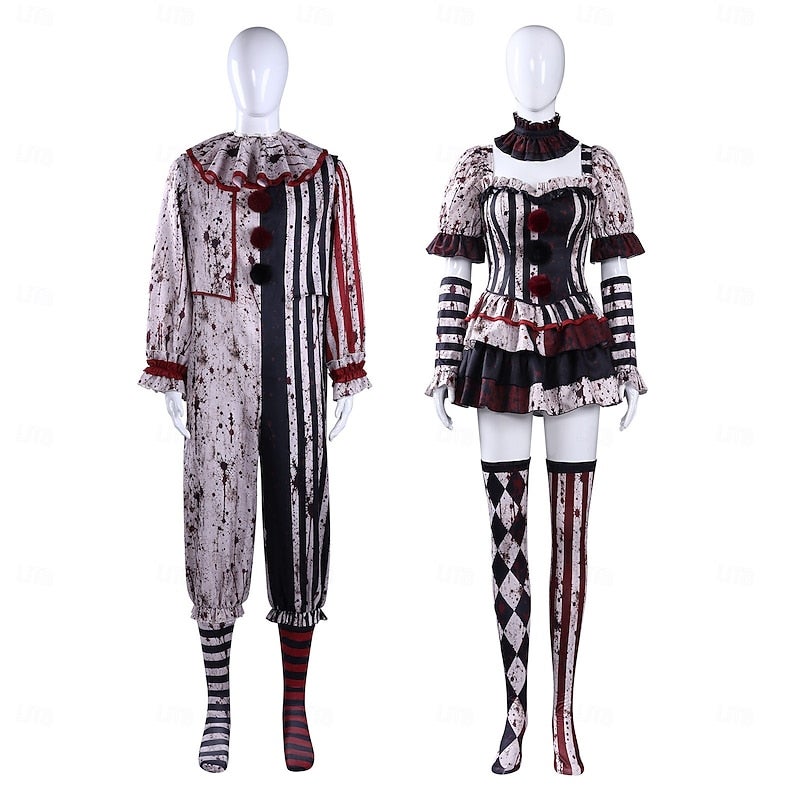 Y&D Halloween Dress Jumpsuit Couples' Costumes Killer Clown Scary Clown Horror Movie Adults' Unisex Halloween Carnival Party Performance Easy Halloween Costumes Dress Up - Image 3