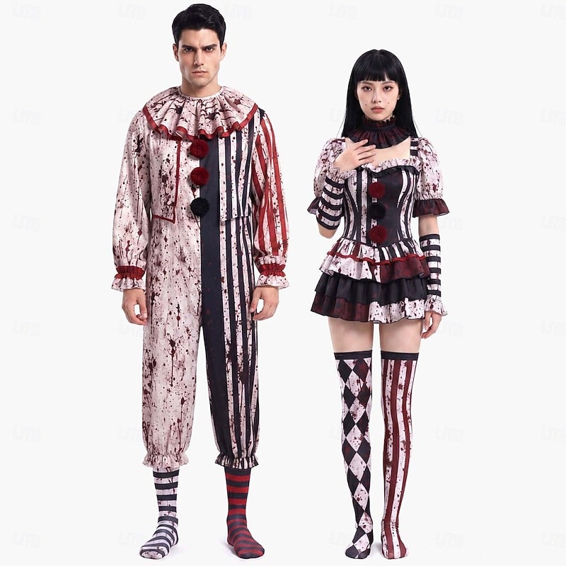 Y&D Halloween Dress Jumpsuit Couples' Costumes Killer Clown Scary Clown Horror Movie Adults' Unisex Halloween Carnival Party Performance Easy Halloween Costumes Dress Up - Image 1