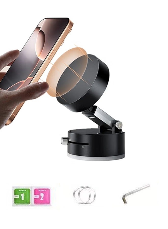 Magnetic Car Phone Holder, Suction Cup Mount, Multi-Angle Rotation, Includes Mirror Stickers, Magnetic Sheets, and Hex Wrench for Easy Installation