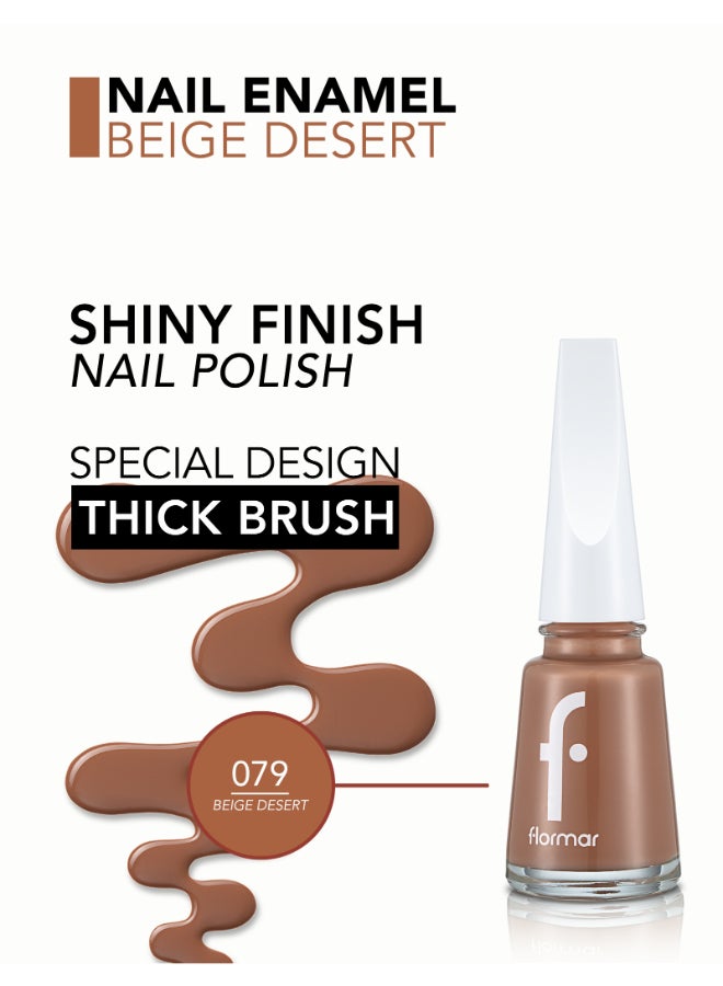 flormar Classic Nail Enamel With New Improved Formula And Thicker Brush - 079 Beige Desert 079 Beige Desert - Image 5