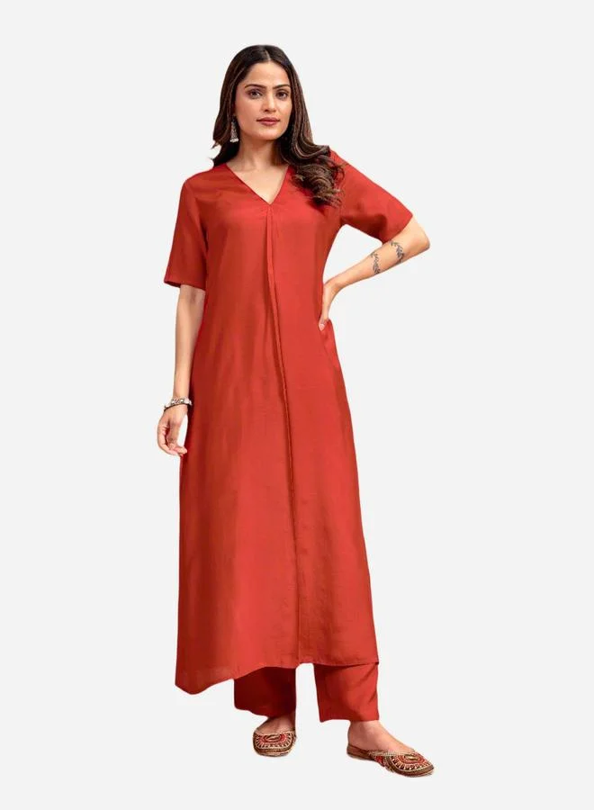 KASYA Rust Soft A-Line Kurta and Trousers Co-ords