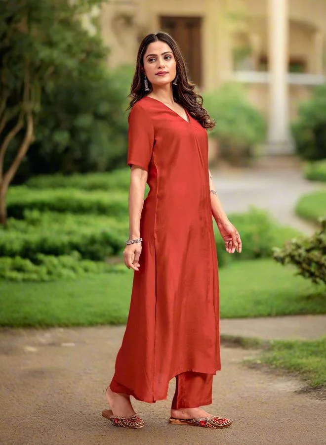KASYA Rust Soft A-Line Kurta and Trousers Co-ords