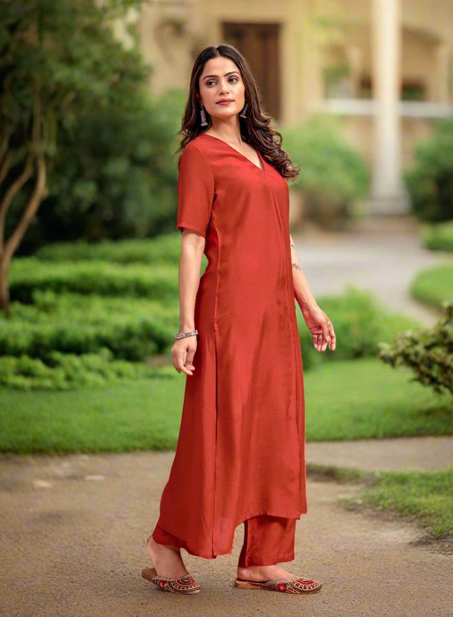 KASYA Rust Soft A-Line Kurta and Trousers Co-ords - Image 2