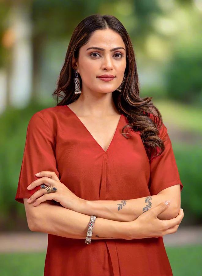 Kasya  Rust Soft A-Line Kurta and Trousers Co-ords for Women | Best Price UAE