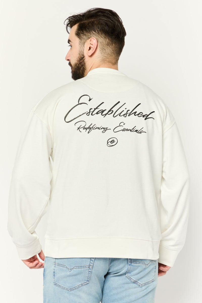 Established Redefining Essentials Men Crew Neck Long Sleeves Brand Logo Sweatshirt, White - Image 3