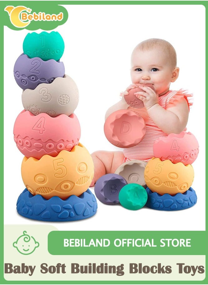 Bebiland Baby Sensory Balls, Toys for Babies 6 to 18 Months, Soft Building Blocks, Toddlers Montessori Early Developmental Educational Fine Motor, Skills Stacking Ring Infant (Multicolour)  - Image 1