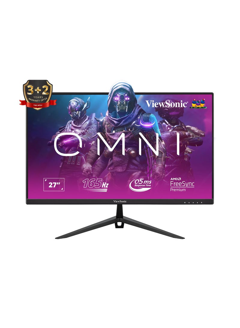 فيوسونيك شاشة ألعاب Omni مقاس 27 بوصة بدقة Full HD IPS سريعة مع 0.5 مللي ثانية 165 هرتز HDR10 AMD Free Sync Premium VESA Adaptive Sync 104% sRGB 2 مكبر صوت وضمان 5 سنوات عند التسجيل باللون الأسود - Image 1